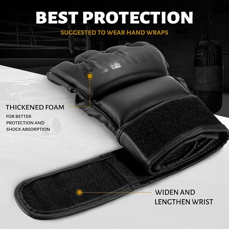 Professional Half Finger Boxing Gloves - PU Leather MMA, Kickboxing, Karate, and Muay Thai Training Equipment for Men