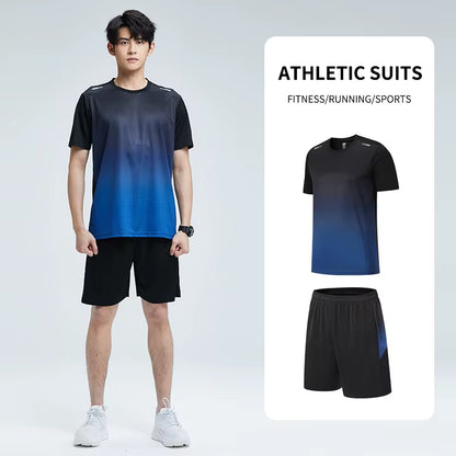 Fitness Clothes Men'S Ice Silk Quick-Dry Sportswear Set Summer Short-Sleeved T-Shirt Morning Running Basketball Training Room Sh