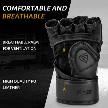 Professional Half Finger Boxing Gloves - PU Leather MMA, Kickboxing, Karate, and Muay Thai Training Equipment for Men