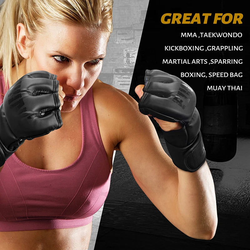 Professional Half Finger Boxing Gloves - PU Leather MMA, Kickboxing, Karate, and Muay Thai Training Equipment for Men